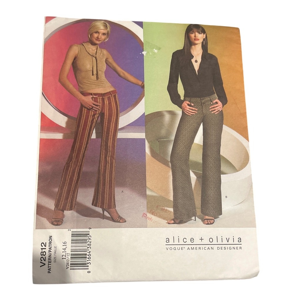 Vogue V2812 Alice + Olivia Pants Sewing Pattern Y2K Low Rise Flared Uncut Indie